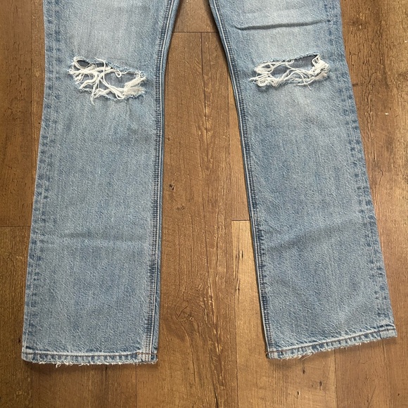 American Eagle 90s Bootcut Jeans Distressed Light Wash High Rise Long Size 2 - Picture 3 of 13